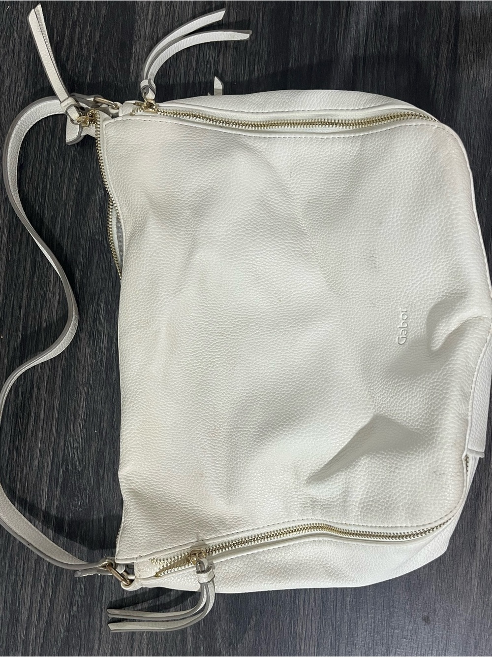 Gabor White Pebbled Leather Shoulder Bag with Gold Hardware German brand